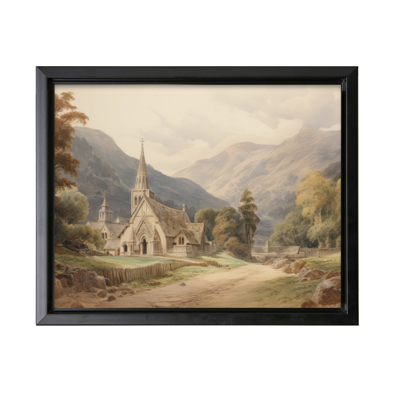 Église de campagne, 11"H x 14"W, Canvas, Black Framed