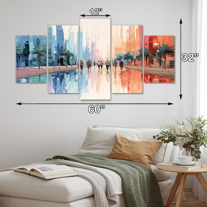 Nassim - Paysage abstrait, art mural 5 pièces, H 32 po x l 60 po