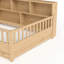 Un lit de plancher en bois de grande taille avec une barrière de sécurité de style clôture, avec une fonction décorative de rangement latéral, et sa couleur est naturelle-316982451-316982460