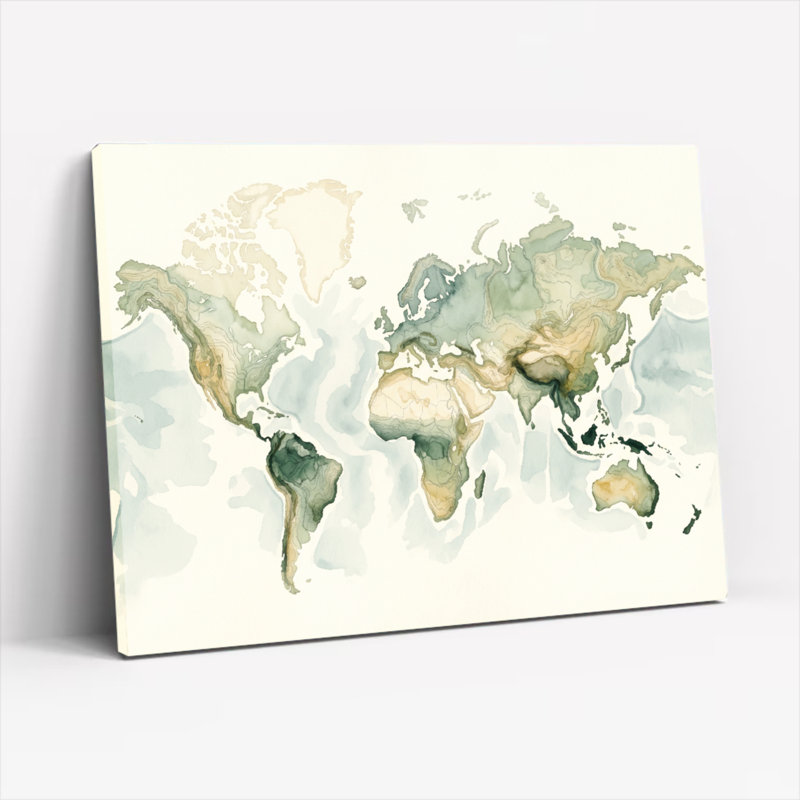 Ensemble de 1 carte aquarelle sur toile, 36"H x 48"W, Wrapped Canvas