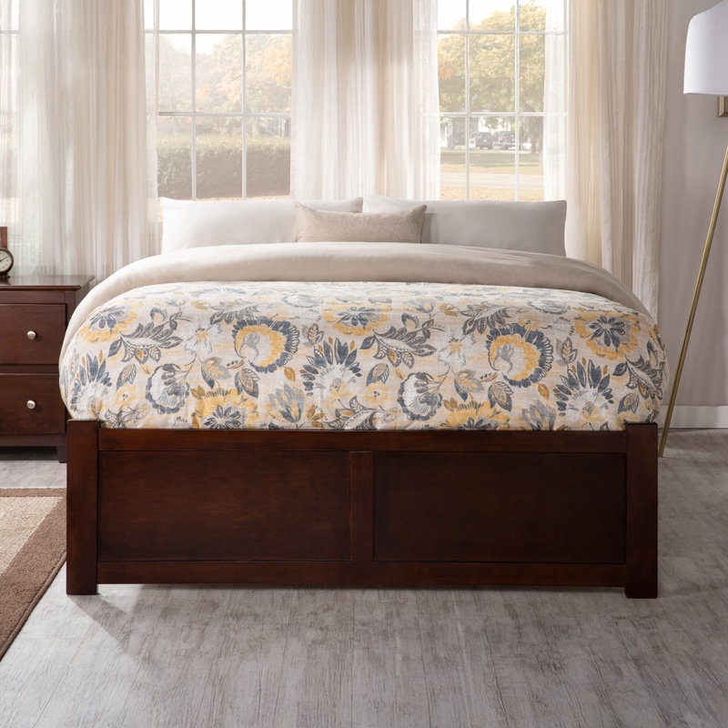 Concorde Solid Wood Platform Bed with Footboard and Trundle, Walnut, Full