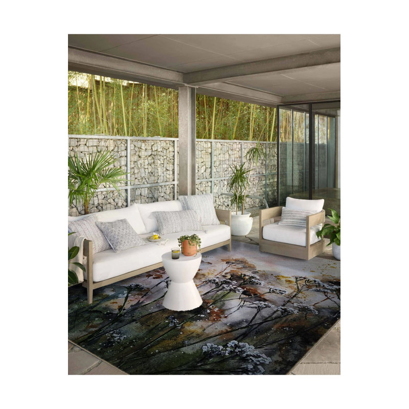 Tapis lavable à la machine Branches and Flowers, Sous-tapis rectangulaire de 3 pi 3 po x 4 pi 11 po