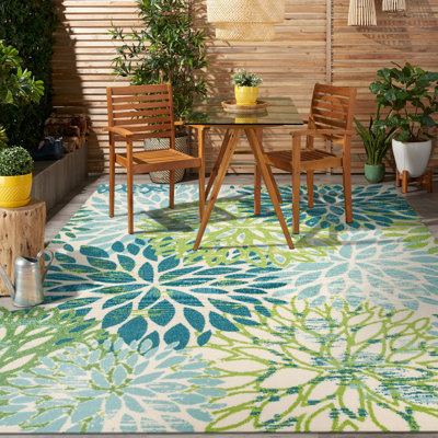 Tapis d'extérieur Sunshine Modern Plant Design Performance - vert / bleu / ivoire