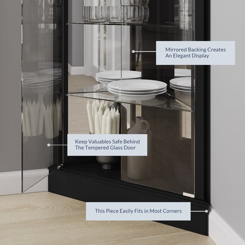 Vitrine de coin lumineuse H 72 po, Noir