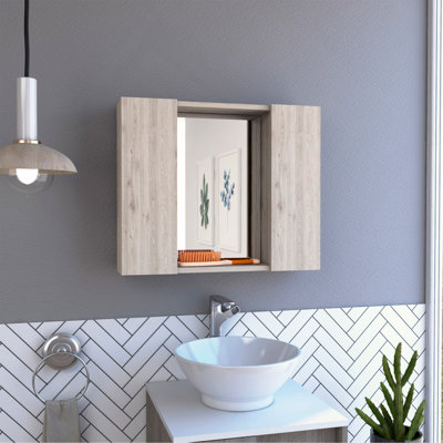 Pharmacie, double porte, miroir, une tablette extérieure - gris clair