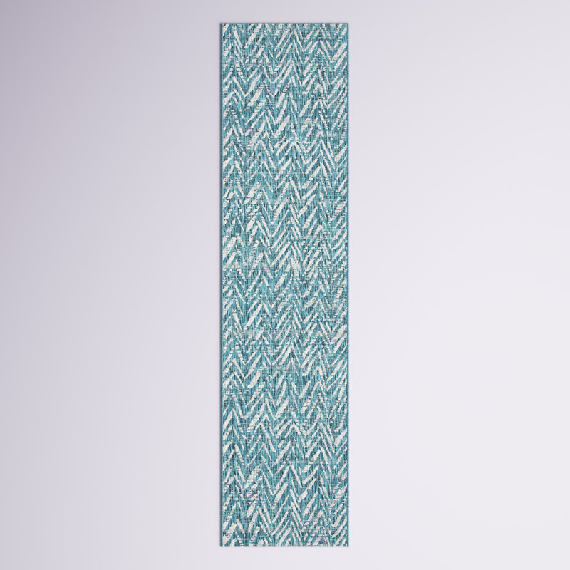 Adamski Chevron Blue/Gray Indoor/Outdoor Area Rug, Runner 2'2" x 9'