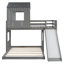 Lit superposé simple en bois sur lit double, lit mezzanine avec maisonnette, maison de campagne, échelle, glissade et garde-corps, gris antique-784162607
