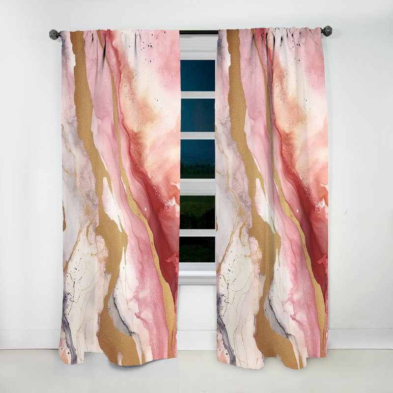 Rose et or Enchanted Spills I - Rideau abstrait occultant moderne - 1 panneau, L 52 po x L 63 po