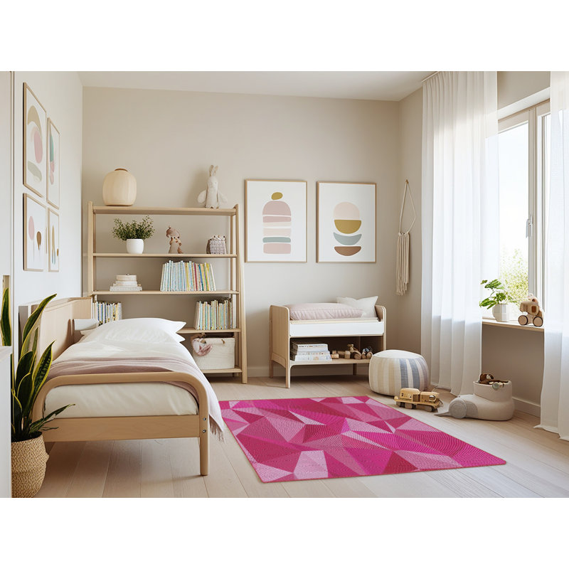 Tapis rose tissé à la machine, Rectangle 4 pi x 6 pi