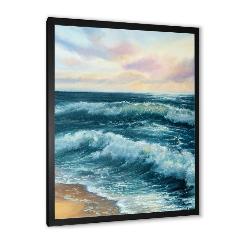 «Wild Blue Ocean Waves XVIII», reproduction d'art sur toile nautique et côtière, H 20 po x l 12 po x P 1 po, Cadre photo noir