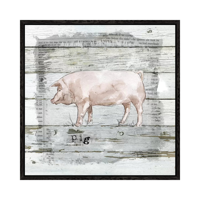 Farmhouse Collage Pig by Carol Robinson - Print on Canvas, Black Framed, 93.98 cm H x 93.98 cm W