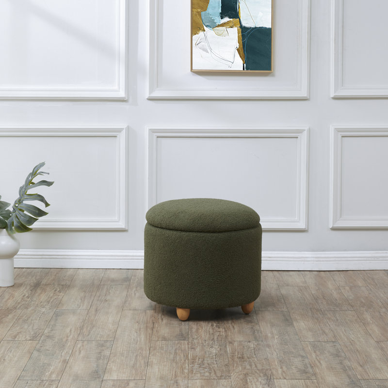 Mancora Upholstered Storage Ottoman, Olive Green Faux Shearling