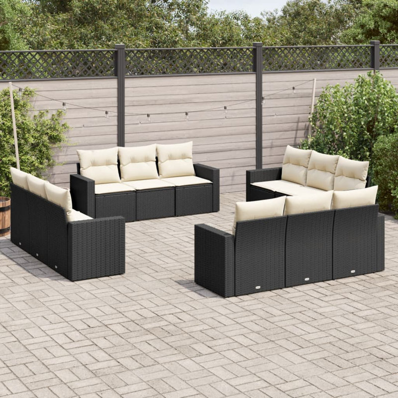 Ensemble de canapé de jardin en rotin PE noir Vidaxl, acier thermolaqué grand