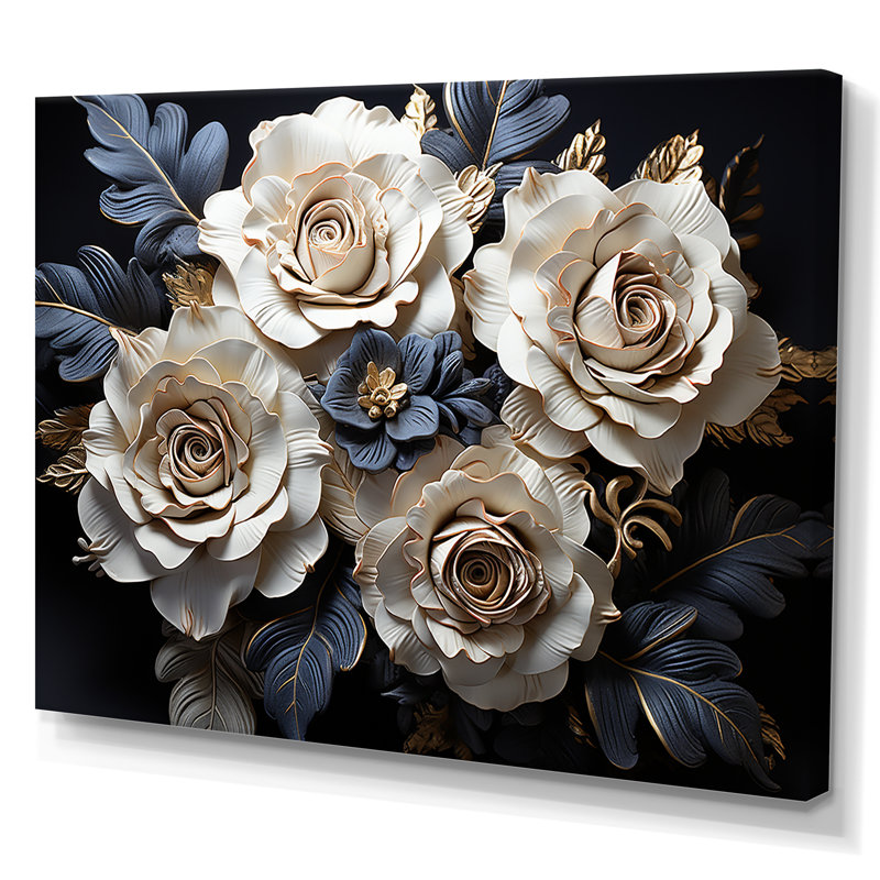 «Gray and Gold Rose Passion I», reproduction sur toile, Toile tendue, H 24 po x l 32 po x P 1 po
