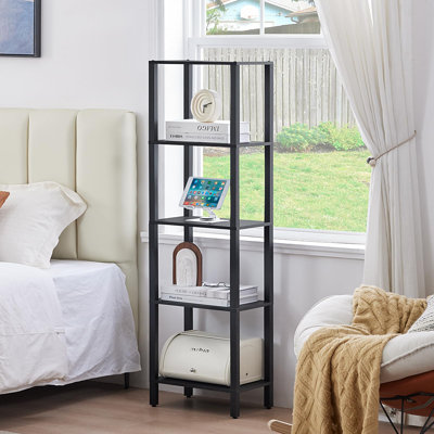 54in Tall Bookshelf 5-Tier Small Narrow Bookcase, Skinny Book Shelf for Small Space, Farmhouse Slim Shelf with Storage, Wood Freestanding Display Thin Bookshelves for Living Room, Office (Black)