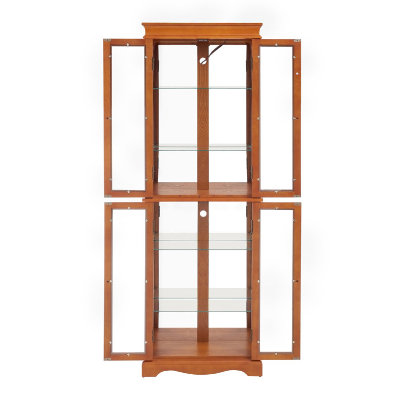 Lighted Glass Curio Display Cabinet, Oak