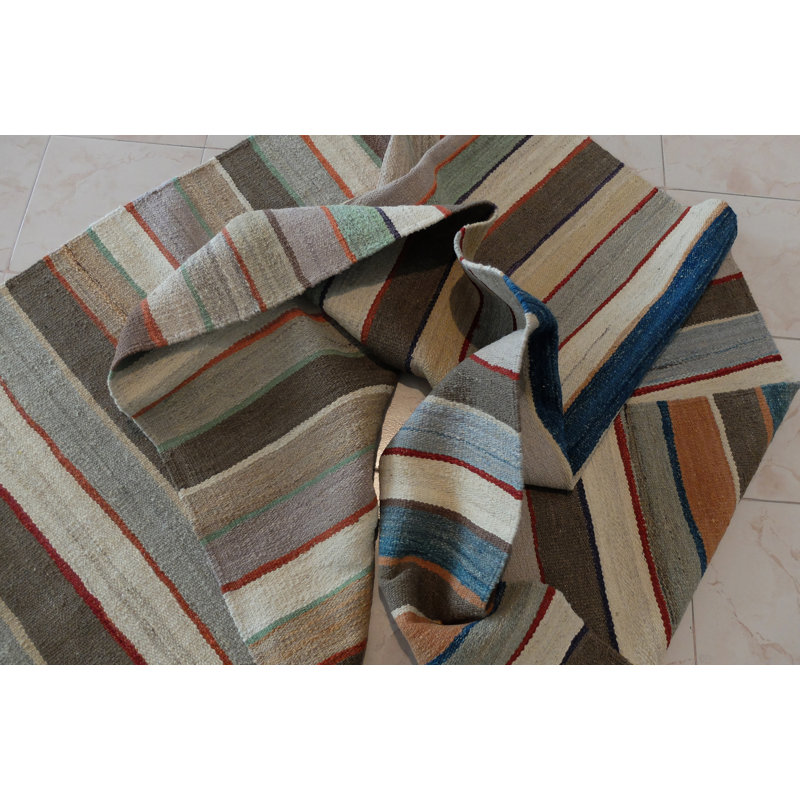 Rickman Runner 100 cm x 320 cm Striped Hand Woven Kilim Area Rug, Cotton/Wool