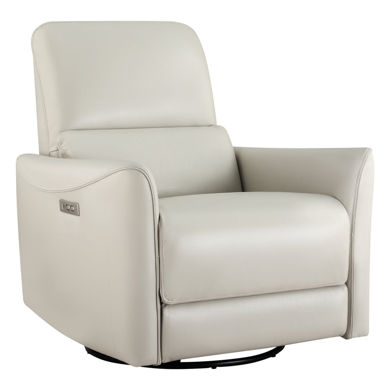 Fauteuil inclinable électrique pivotant en cuir véritable Sant, Cuir véritable ivoire Denali