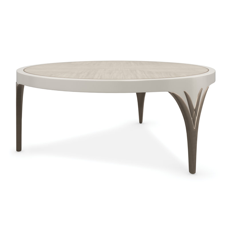 Transitional Round Nesting Cocktail Table in Brown & White with Storage