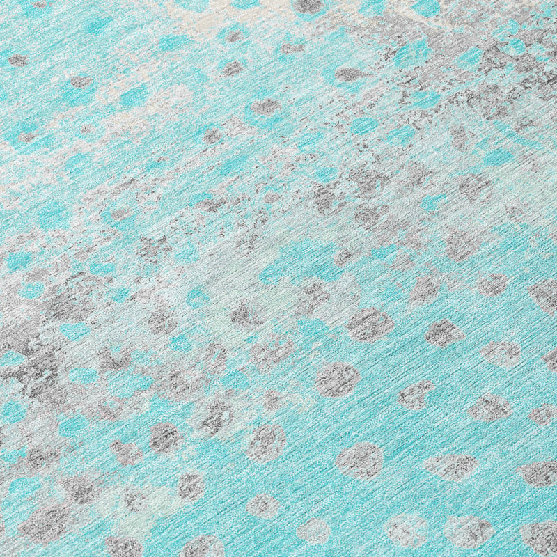 Tapis turquoise intérieur / extérieur lavable à la machine Christain ACN1366, Rectangle 2 pi 6 po x 3 pi 10 po