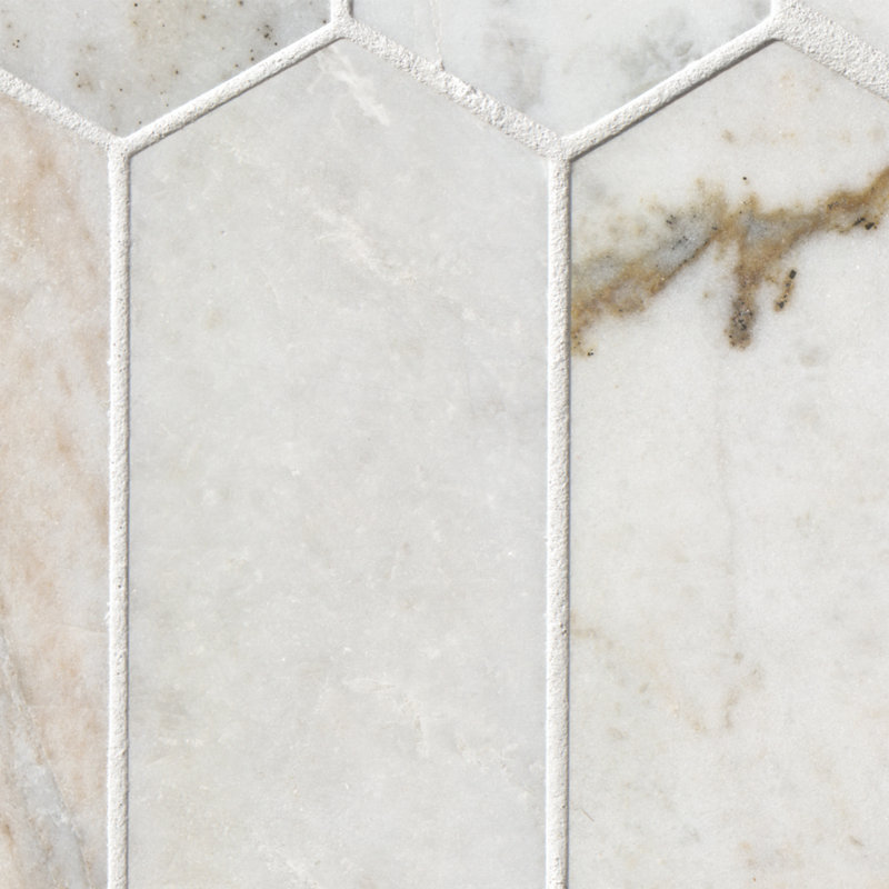 Castella de Blanc Spire 12 in. x 12 in. Honed Marble Mosaic Floor and Wall Tile, Arabescato Venato