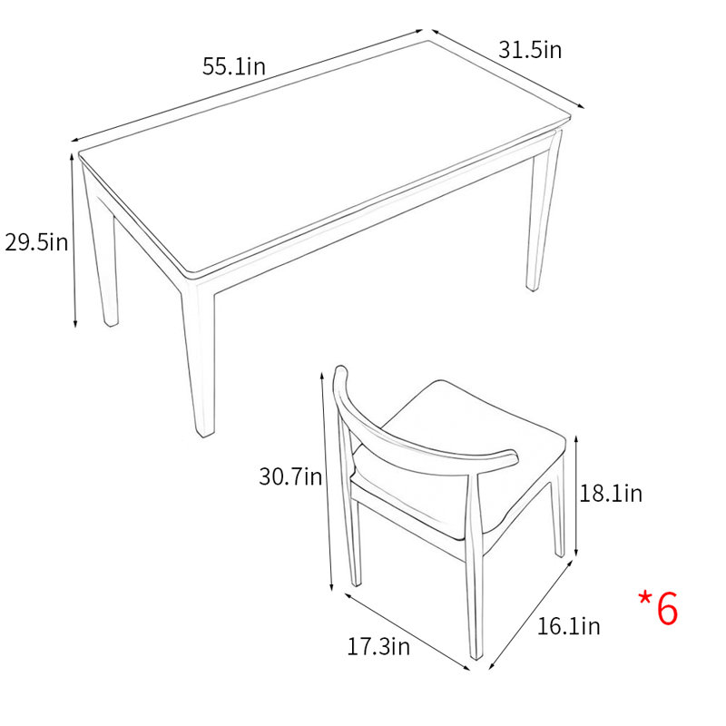 Modern simple rectangle dining table sets, 29.5"H x 55.1"L x 31.5"W