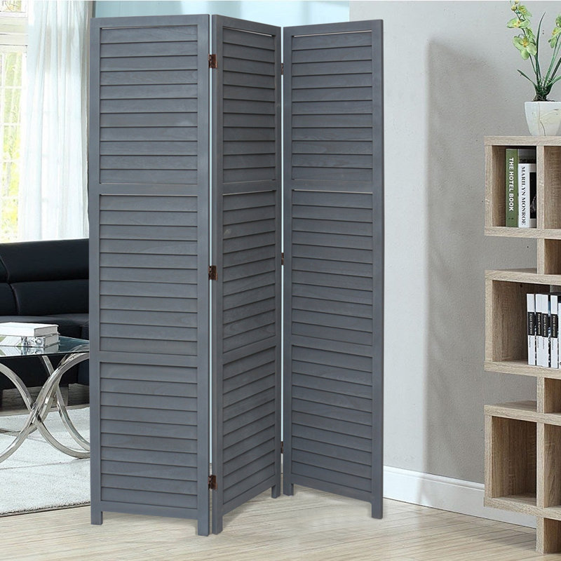 Aarav 170cm H Folding Room Divider, Grey, 170 cm H x 120 cm L x 5 cm D, 3
