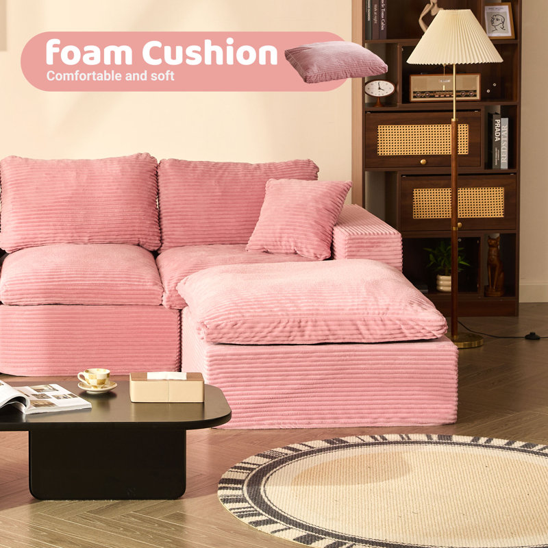 Corduroy Sofa, Pink, 268cm-3L