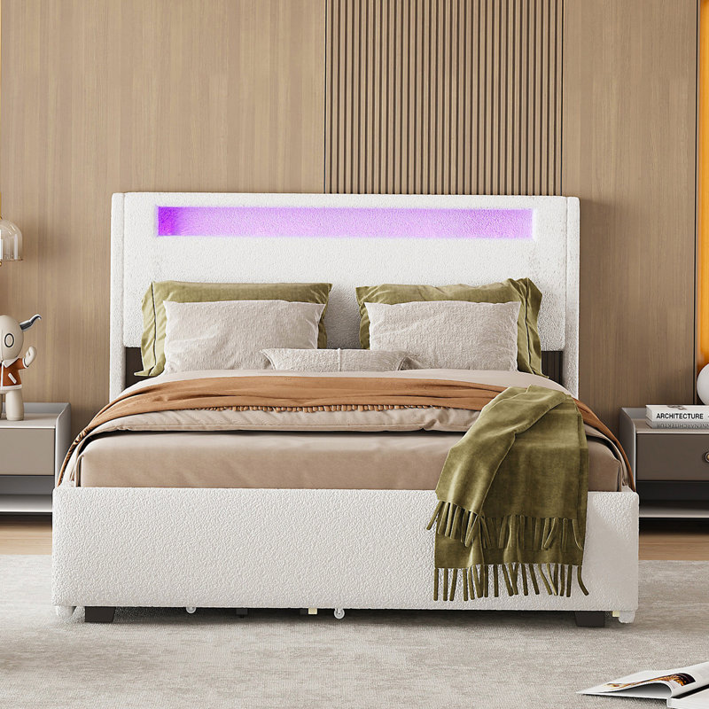 Lit plateforme tapissier Jomana, Blanc, Grand