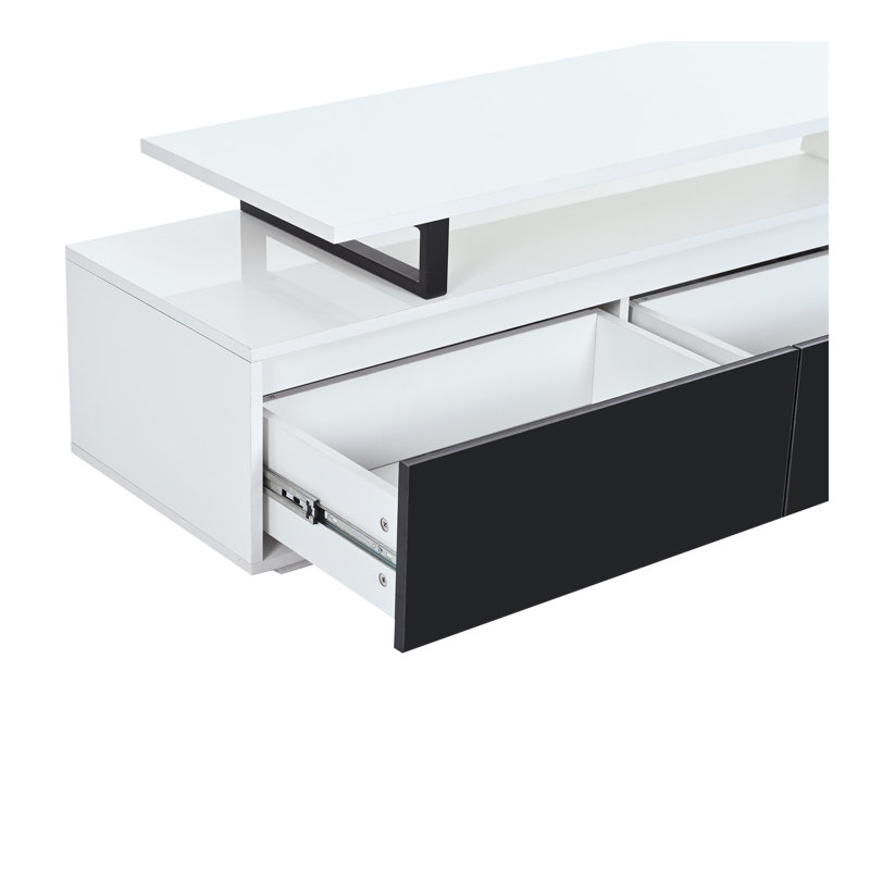 Meuble télé moderne, minimaliste, rectangulaire, extensible, avec 2 tiroirs et 1 armoire pour le salon, jusqu'à 100 po, Blanc
