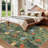 Modern Rug for Living Room Large Floral Printed Floor Carpet, Easy Cleaning Stain-Resistant Contemporary Indoor Mat for Bedroom, Office, Green-74606314