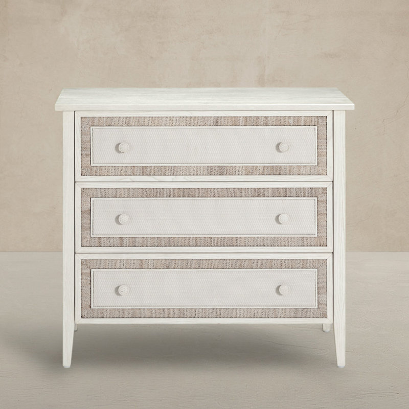 Grand Bermuda Sungkai Wood Chest - 3 Drawers, Whitewash/Brass
