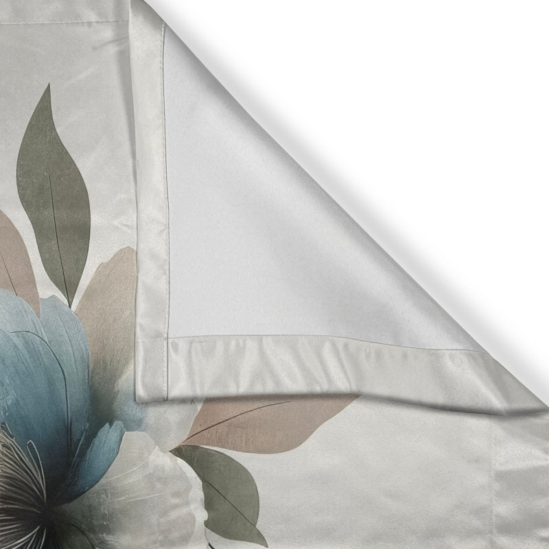 Blue Grey and Blush Floral Polyester Kitchen Curtains