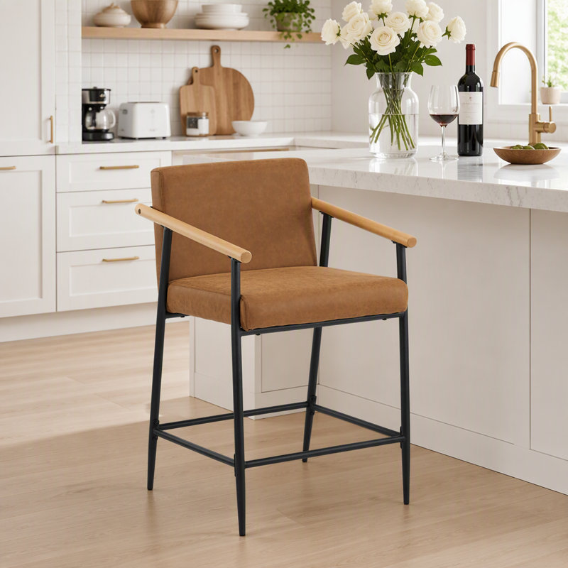Tabouret de comptoir avec cadre en fer - ensemble de 2 - noir et brun rougeâtre, Brun