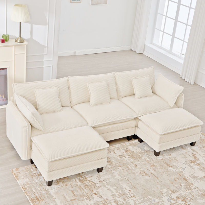 Canapé modulaire en forme de U de 116 po avec deux repose-pieds, canapé modulaire en velours côtelé 3 places pour le salon
