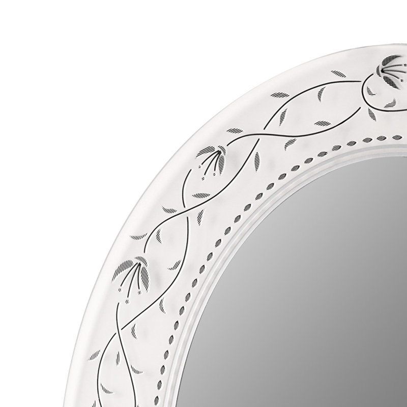 Ashong 29x23" Frosted White Oval Wall Mirror with Glass Frame and Etched Flowers for Entryway, Hallway, Living Room, Bedroom, Bathroom Vanity