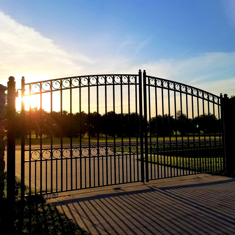 Black Steel Dual Driveway Gate with Arched Top