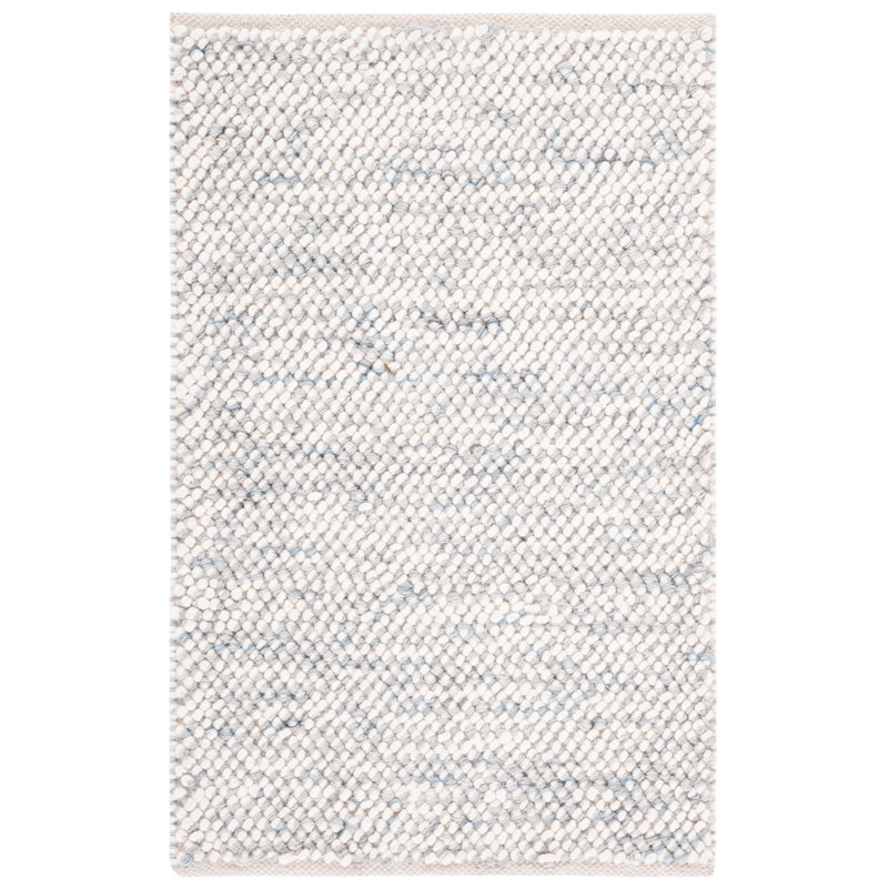 Almus Geometric Handmade Hand-Loomed Grey / Ivory Area Rug, Rectangle 2'3" x 5'