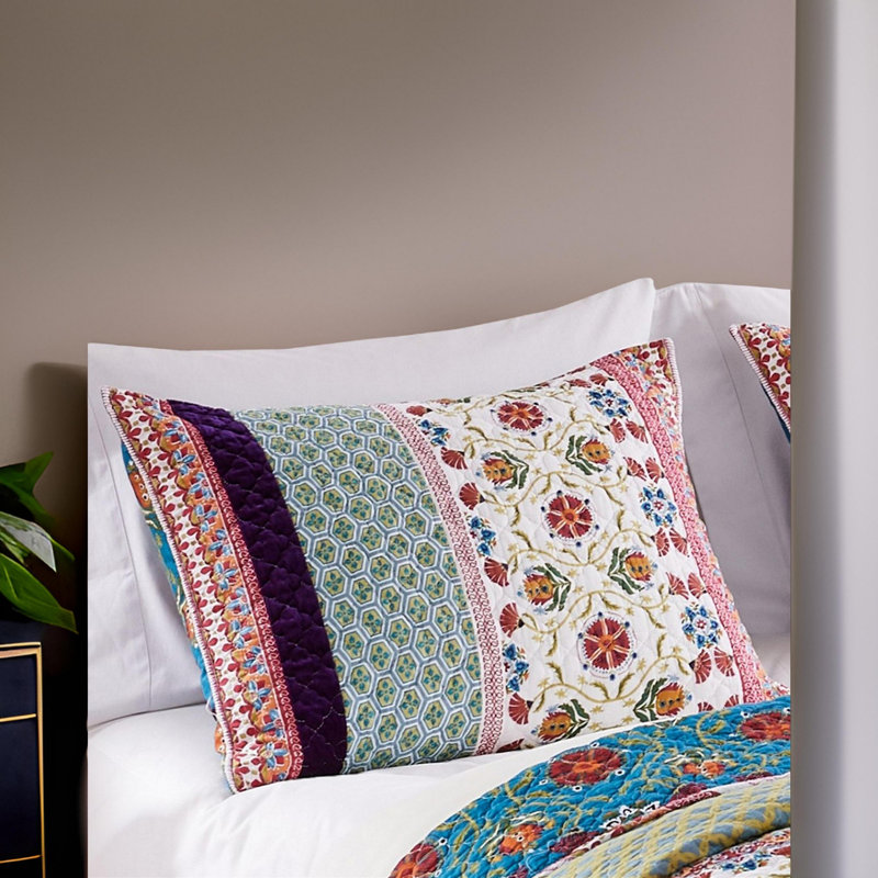 Benzara Quilted King Pillow Sham, Cotton Fill, Multicolor Medallion Print