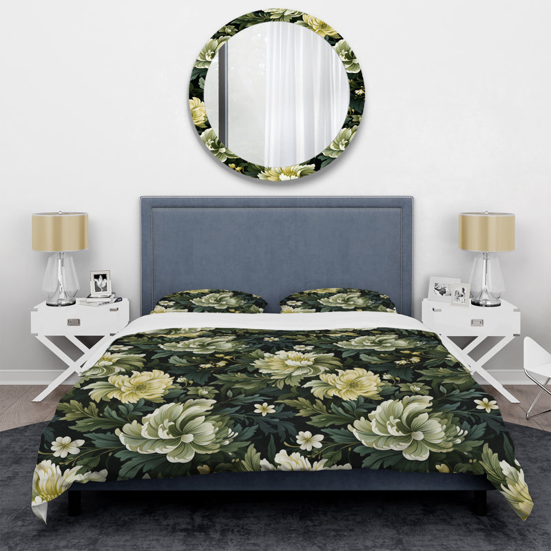 Literie Green Radiant Floral Spledor, Housse de couette pour très grand lit et 2 très