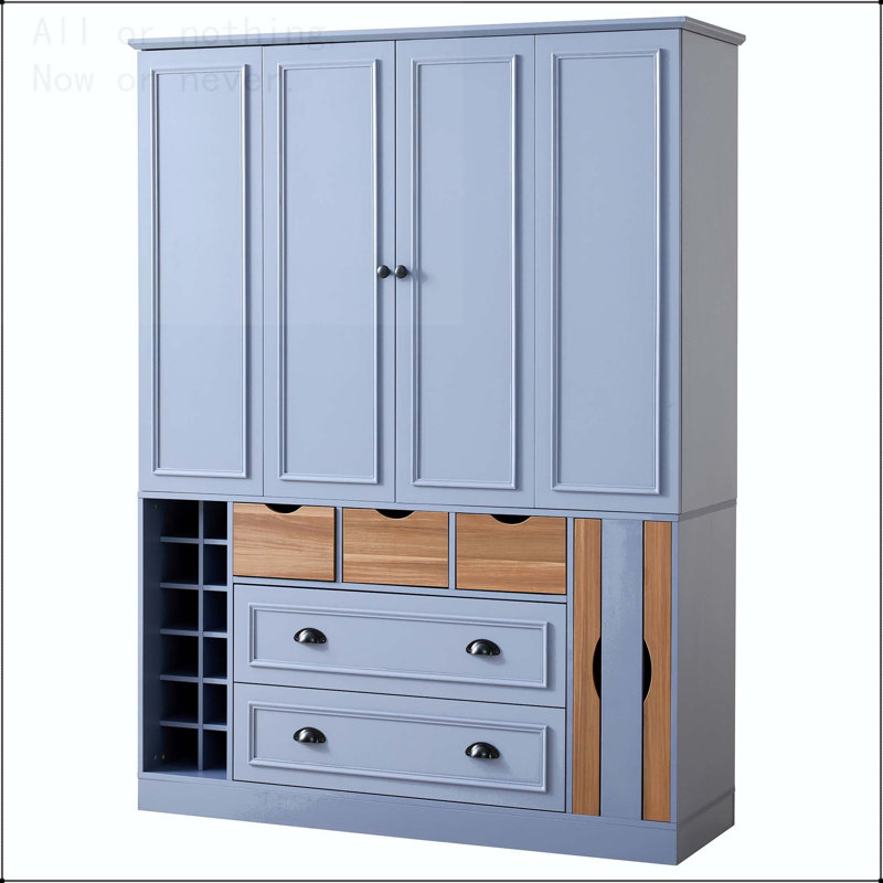 Garde-manger Farmhouse avec portes pliables, prise de courant, supports à vin et plateaux de service - 53,2 po x 17,7 po x 71 po