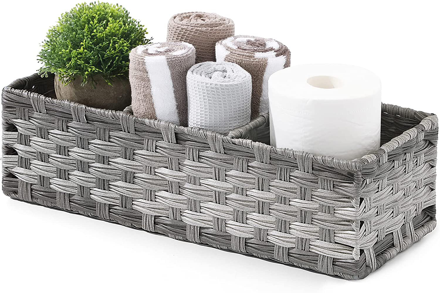 Toilet Paper Basket Natural Woven Bathroom Storage Organizer Basket Wicker  Decorative Toilet Roll Holder Tank Basket(Water Hyacinth)