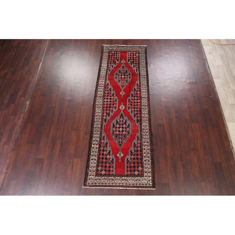 Tapis de couloir motif géométrique persan Bakhtiari noué à la main 4 x 10