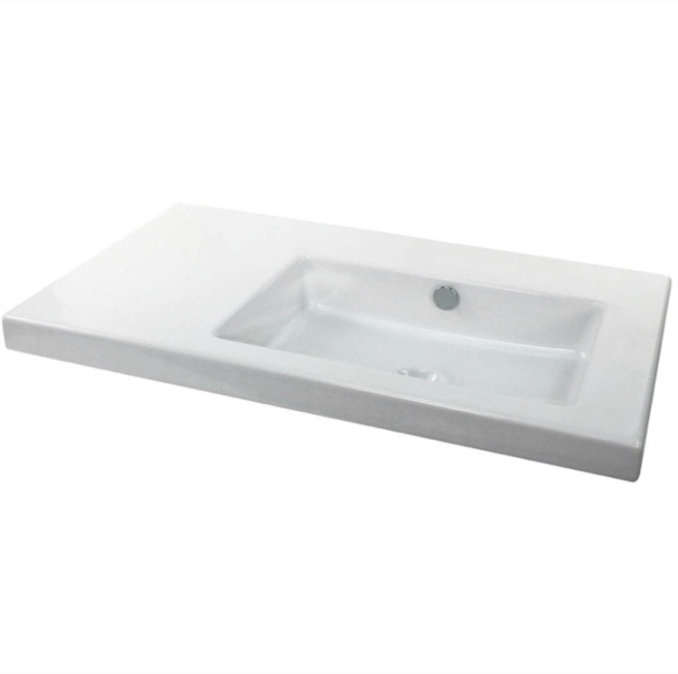 Lavabo de salle de bain mural rectangulaire en céramique avec trop-plein Condal, Aucun trou