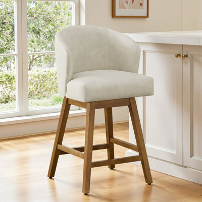 Tabouret de bar pivotant à 360 ° avec base en bois d'hévéa massif, confort à ressorts, capacité de 350 lb