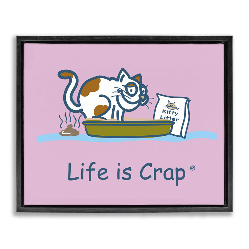 «Kitty Litter Funny Floater Canvas» par LIC, Cadre flottant noir de jais, H 17 po x l 21 po