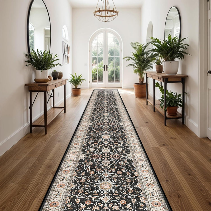 Washable Hallway Rug - Rug Kitchen Rugs and Mats Non Skid Washable Waterproof Carpet for Living Room Bedroom Bathroom (Black)
