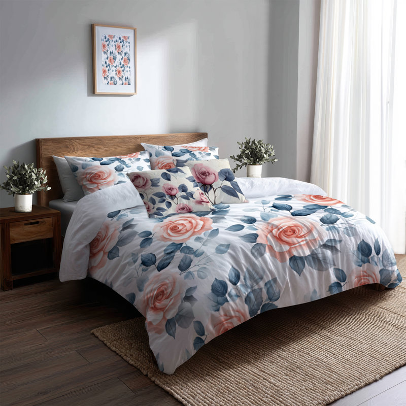 Ensemble de literie pour fille 5 pièces - Ensemble de housse de couette et coussin décoratif Garden