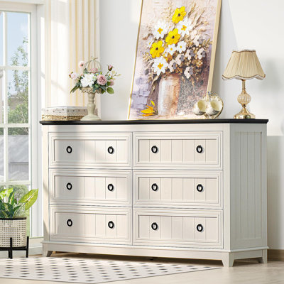 Dragonfly Pottery 54 Inch Wide Wood Dresser Chest of Drawers