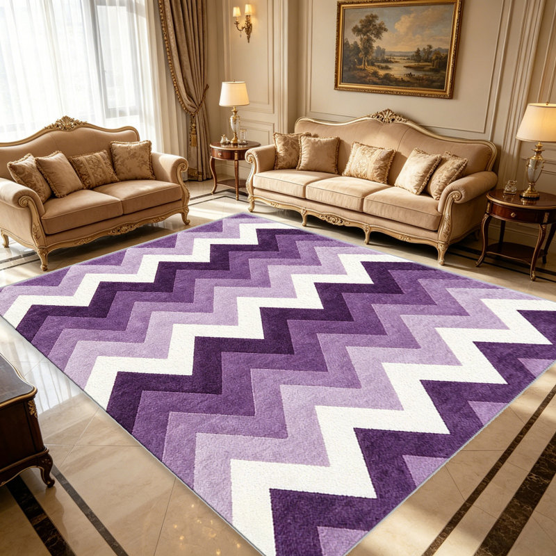 Purple Chevron Zigzag area rugs for Living Room, Soft and Comfortable, Suitable for all seasons, easy to maintain, machine washable Indoor floor mat, Under Table Farmhouse suitable for Bedroom, Dining Room, Study, Patio, Balcony, Home Decor